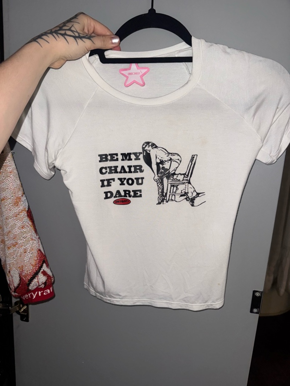 omighty White Graphic Crop Top with Black Print